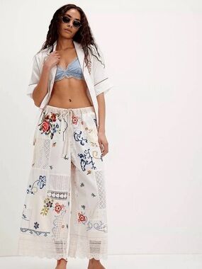 Free People Wallflower Embroidered Patchwork Pants
